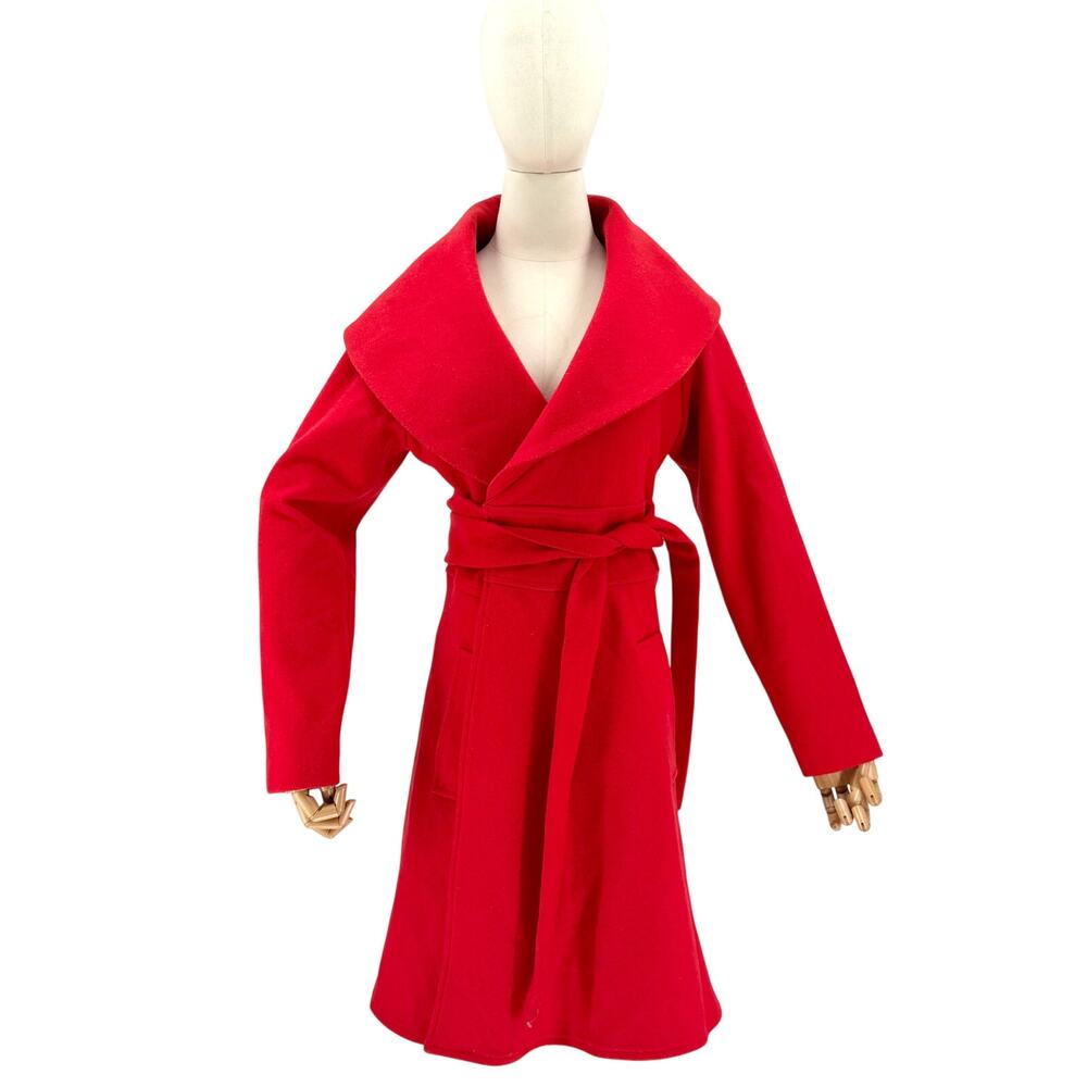 Vintage Y2K SiMilan Red 100% Wool Wrap Statement Overcoat